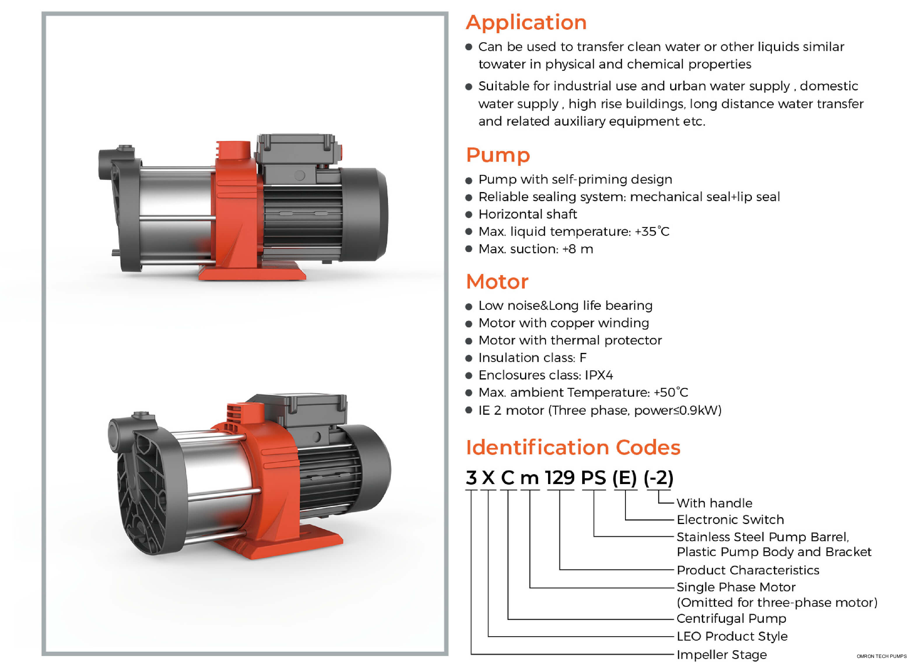 XCm Self-priming Stainless Steel Multistage Centrifugal Pump Features