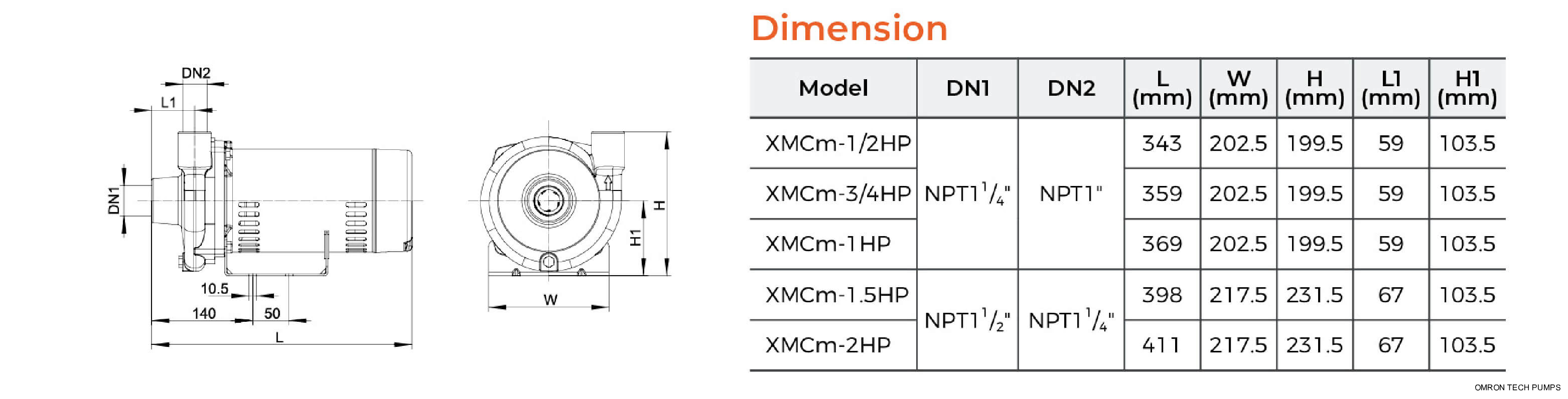 60HZ XMCm Centrifugal Pump Dimension